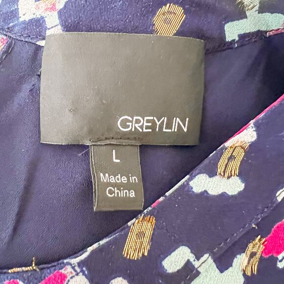 Greylin Blue Silk Patterned Blouse Large - Picture 4 of 5